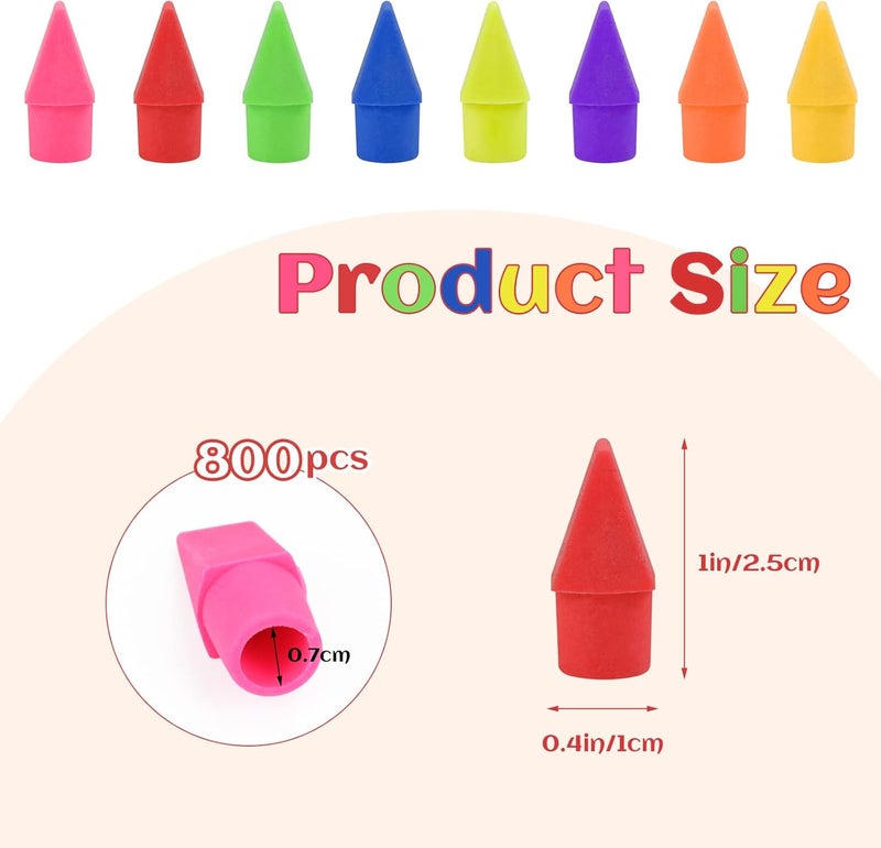 Fyess 800PCS Caps Pencil Erasers Chisel Shape Pencil Eraser Arrowhead Caps Erasers Latex Free Pencil Pencil Eraser Toppers Assorted Colors for Favors Games Prizes Pencil Top Erasers Home School Office - Image 2
